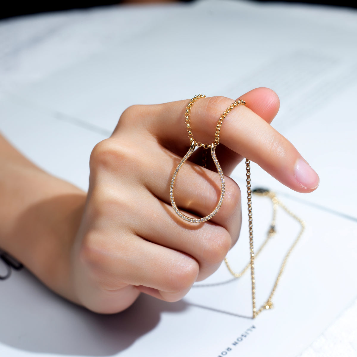 Hold Me, Adore Me: Engagement Ring Holder Pendant Set in 18k Gold and Lab Diamonds