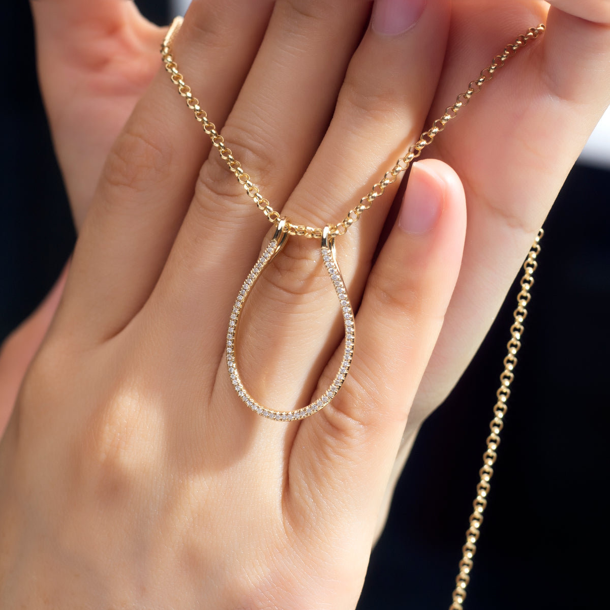 Hold Me, Adore Me: Engagement Ring Holder Pendant Set in 18k Gold and Lab Diamonds