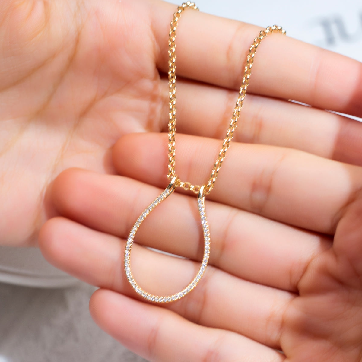 Hold Me, Adore Me: Engagement Ring Holder Pendant Set in 18k Gold and Lab Diamonds