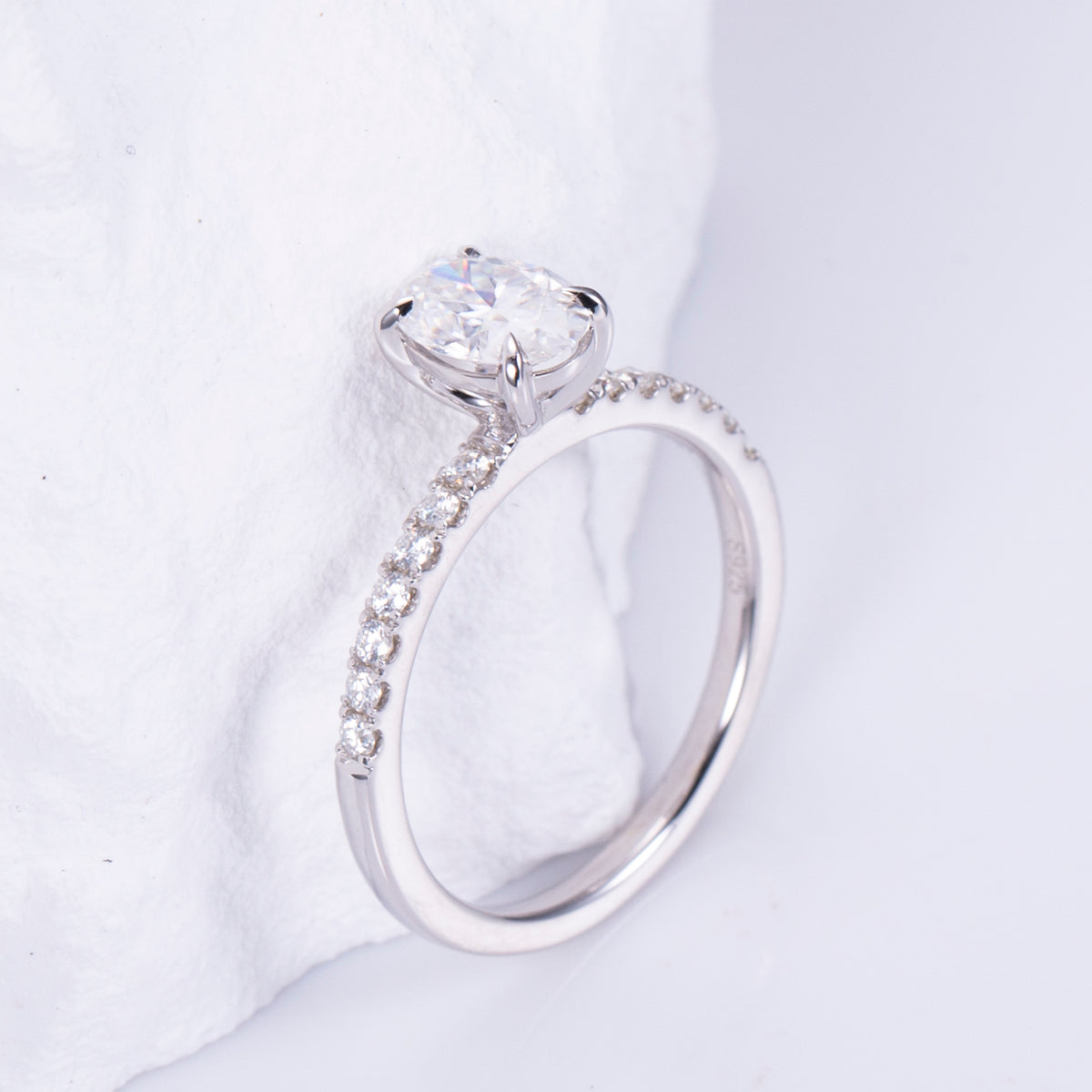 Oval Cut Diamond Engagement Ring with Pavé Band