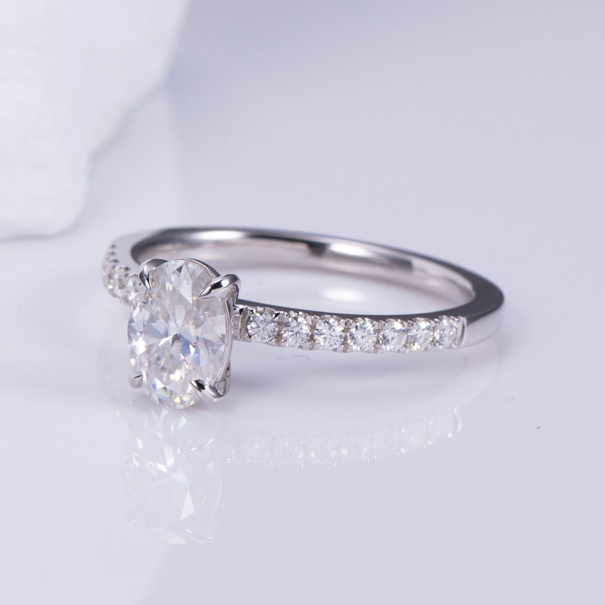 Oval Cut Diamond Engagement Ring with Pavé Band